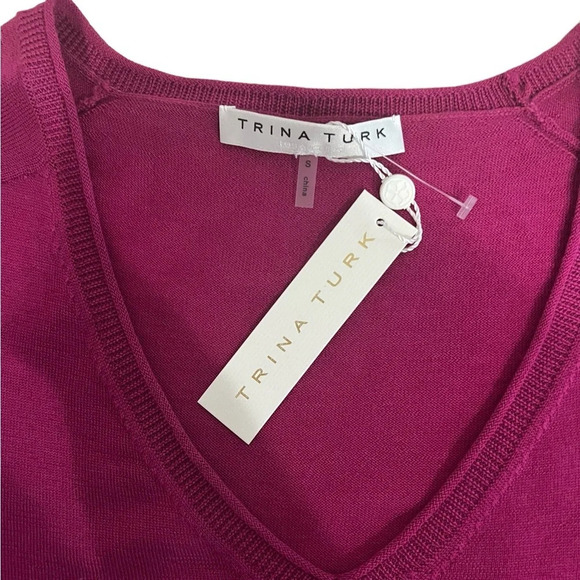 Trina Turk Long Sleeve V Neck Merino Wool Sweater Pink Women’s Size Small NWT - Picture 6 of 11